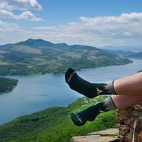 Alternative view of Merino vilnas pārgājienu zeķes ar vilka attēlu - tumši zaļas