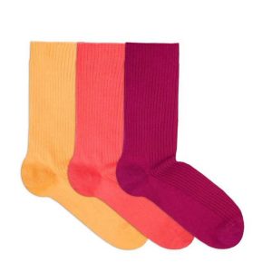 Alternative view of 3 zeķu pāru kaste bez gumijas - dzeltens, koraļļu un fuksijas