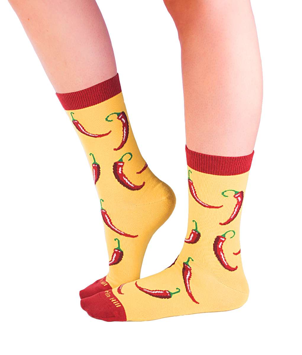 Kokvilnas zeķes ar čili pipariem - dzeltenas - Image 2