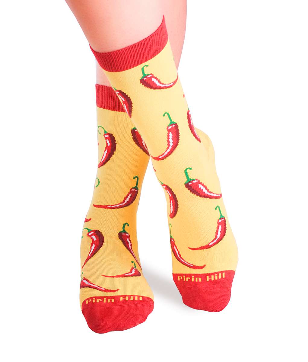 Kokvilnas zeķes ar čili pipariem - dzeltenas
