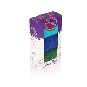 3 zeķu pāru kaste bez gumijas - zilas, zaļas un mint