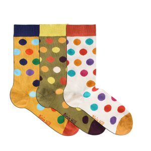 Alternative view of 3 pāru bambusa zeķu ar punktotu rakstu iepakojums - dzeltena, haki, ekru krāsā