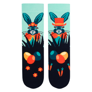 Mākslinieciskās zeķes Lieldienu zaķis - tumši zilas