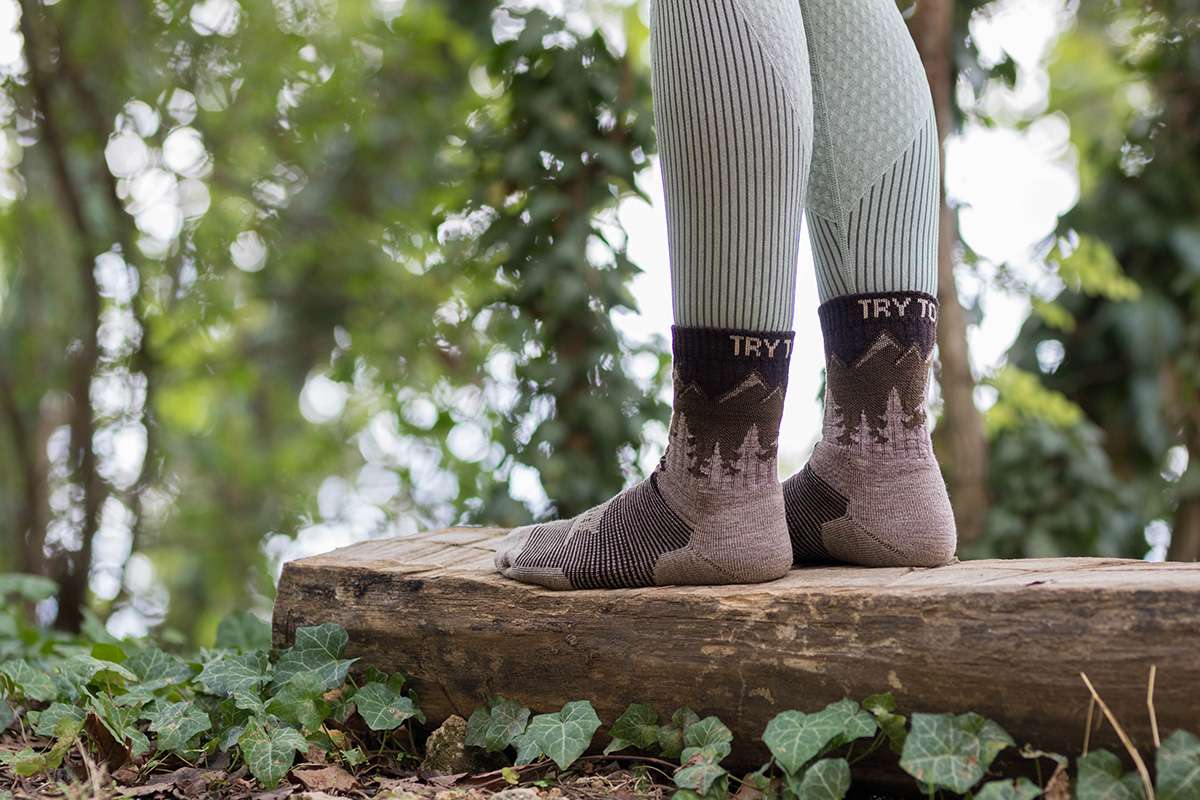 Merino vilnas pārgājienu zeķes ar kalnu āzi - bēšas - Image 4